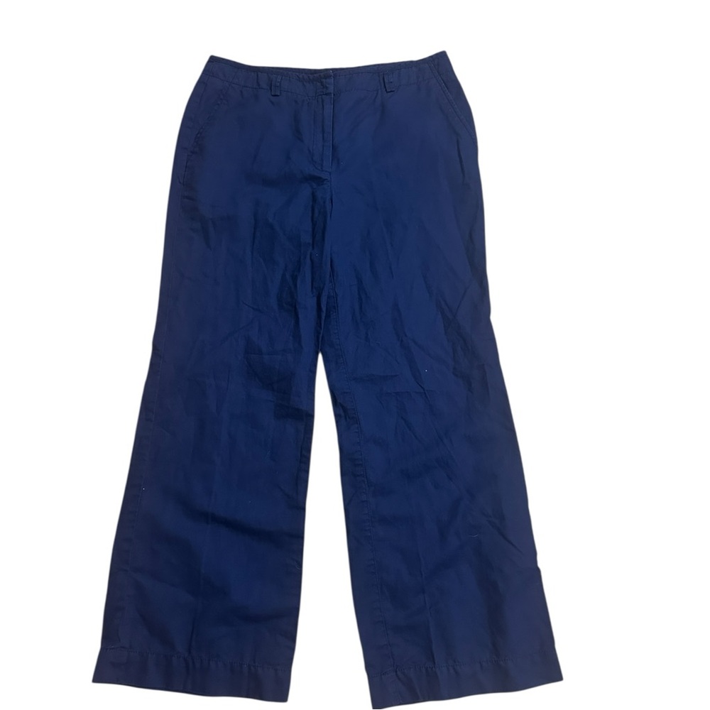 Talbots Heritage Wide Leg Cotton Linen Pants in Navy Blue Women's 12 Petite